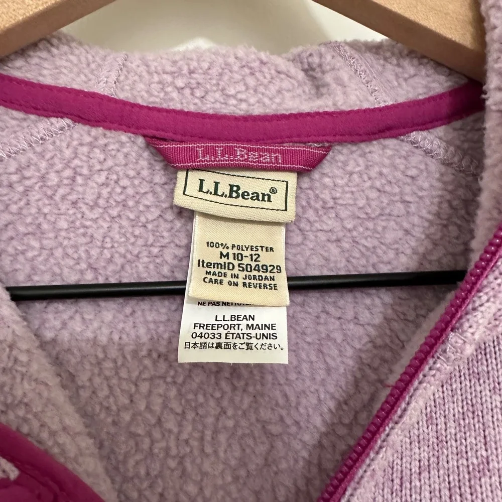 LL Bean | Girls Kids Heathered Purple Full Zip Fleece Hooded Sweater Jacket, M